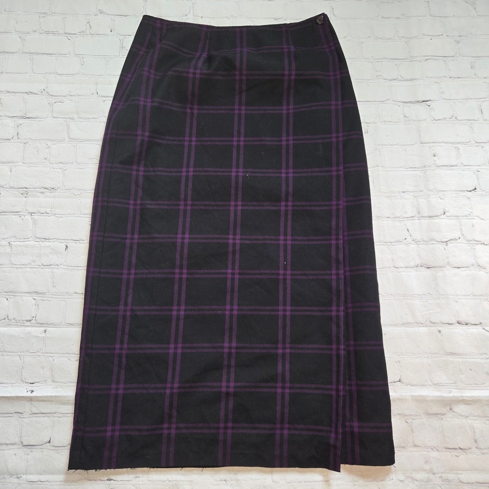 Cato Black Purple Plaid Wrap Skirt maxi Sz 12 cottagecore academia preppy
